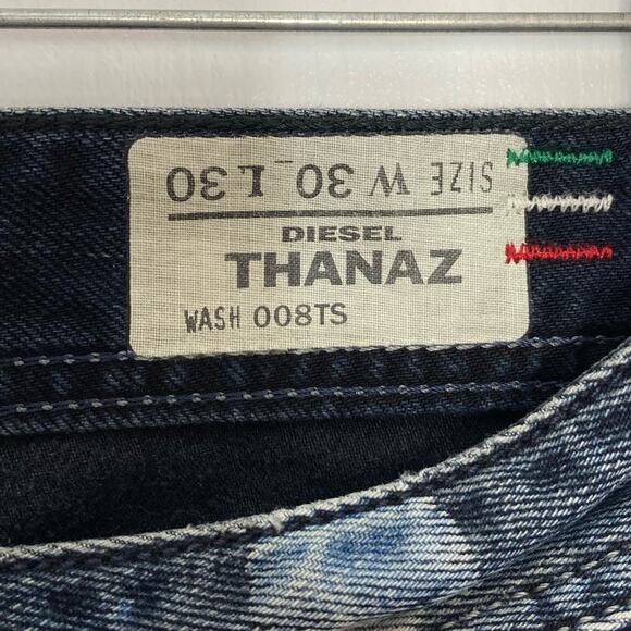 NWOT DIESEL Jean 30x30 ITALY Thanaz Blue Acid Splatter Patchwork Distress Stitch - Picture 3 of 16